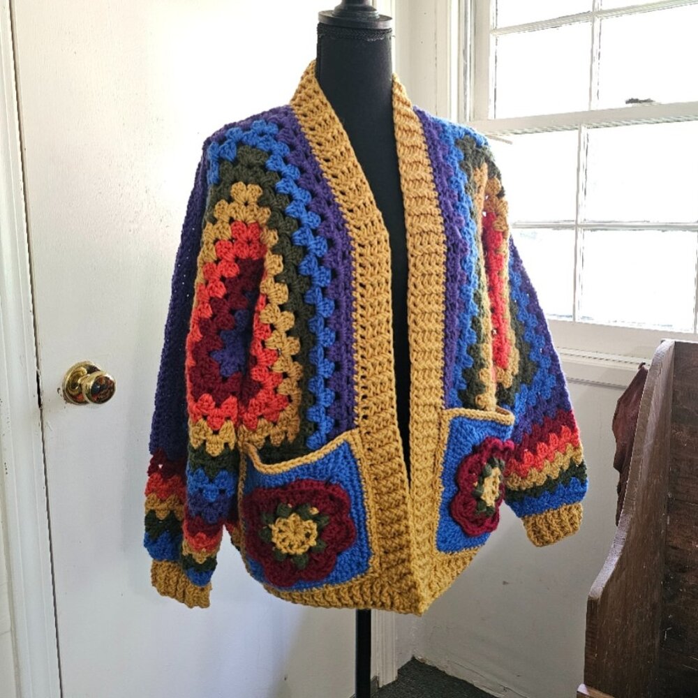 M/L/XL Crochet Granny Square Sweater, Cardigan